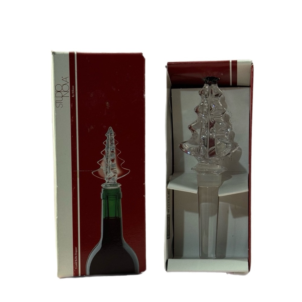 Mikasa Christmas Tree Wine Stopper Crystal Clear Holiday Wine In Box EUC